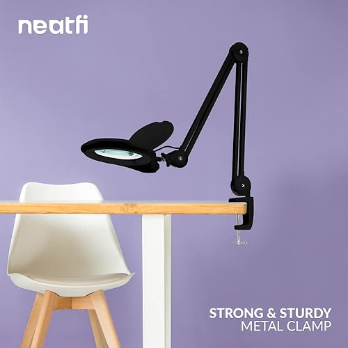 Miniatura 6 de Neatfi Bifocals - Lámpara de aumento súper LED de 1200 lúmenes con abrazadera, 8D + 20D, regulable, lente de 5 pulgadas de diámetro, abrazadera de