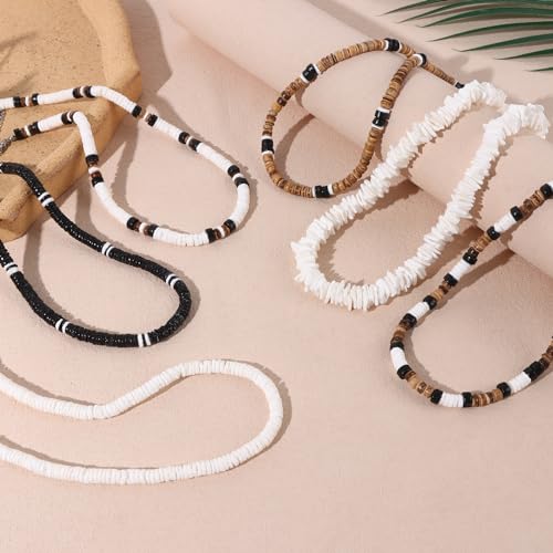 SAMOCO 6Pcs Puka Shell Necklace Men Seashell Necklace Summer Beach Surfer Necklace for Men Women Hawaiian Necklace for Men White Necklace Beach Jewelry4