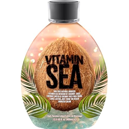 Dark Tans Exclusive Vitamin Sea Tanning Bed Lotion - Natural Bronzer Indoor Tanning Lotion with Coconut Oil & Aloe, DHA-Free Streak-Free Bronzing Accelerator for Sensitive Skin & Tattoos, 13.5 oz