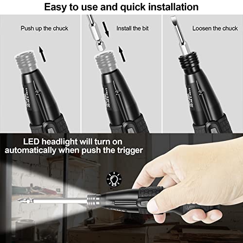 Eravor 3.6V Cordless Electric Screwdriver, Rechargeable Power Screwdrivers, Automatic Home Repair Tool With Non-Slip Handle & Led Light, Includes 5Pcs Bit, 1800Mah Usb Rechargeable Battery - Black #TOP4