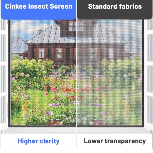 Cinkee Fliegengitter Fenster 150x180cm, Insektenschutz Fenster werden mit starken Klettbändern für eine einfache Montage ohne Bohren geliefert, Schwarz