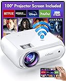 Cibest WiFi Projector Native 1080p, 8500L Movie Projector with High Contrast of 9500:1, Home Projector, Phone Projector, Compatible with iPhone, Android, TV Stick, etc. Comes with Projector Screen
