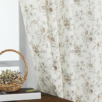 Lino Rosa Brown and Green Vintage Floral Curtains