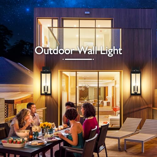 Image of BesLowe 23.9 inch Extra Large Size Outdoor Wall Light Fixture, Exterior Lighting Fixture Porch Sconce Wall Mounted, Waterproof Outdoor Wall Lantern, Outside Light for House Patio Front Door Garage, Black | Waterproof Metal Construction, Rust-resistant, Quick & Easy Installation, Clear Glass Shades & E12 Socket