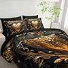 lneffble Black and Gold Heart Comforter Set Queen Size Bed 7 Piece,Heart Bedding Set Queen Black,Heart Themed Bedroom Decor,(1 Comforter, 1 Flat Sheet, 1 Fitted Sheet, 2 Pillowcase and 2 Pillow Sham) #4