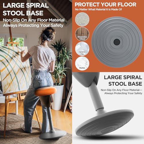 Image of XJ-HOME Height Adjustable Active Motion Stool, Standing Desk Wobble Chair, Ergonomic Stand Perch Sit Rotate 360 Balance Stool with Cushion & Non-Slip Base for Office Home Classroom Orange(Brown base)