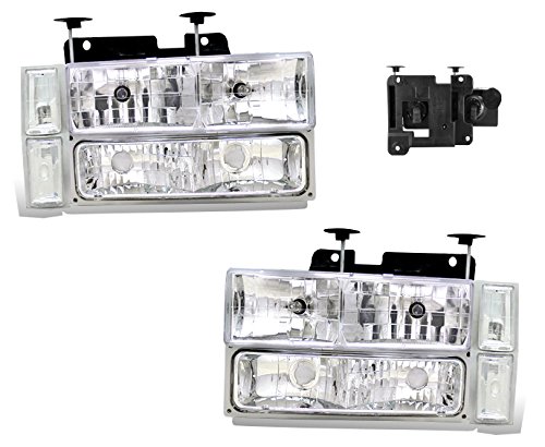 SPPC Clear Crystal Headlights Assembly Sets for Chevy Fullsize - (Pair) Driver Left and Passenger Right Side Replacement Headlamp