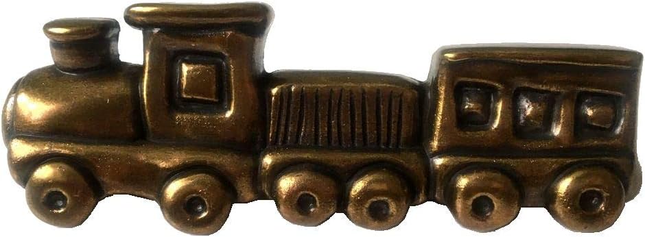 Dog Boat Plane Train Knob Kids Drawer Pull Dresser Knob Pull Handles Cabinet Knob Gray Gray Antique Gold Brass Knobs Hardware (Train- 3"(76 mm) Centers, Antique Gold Brass)