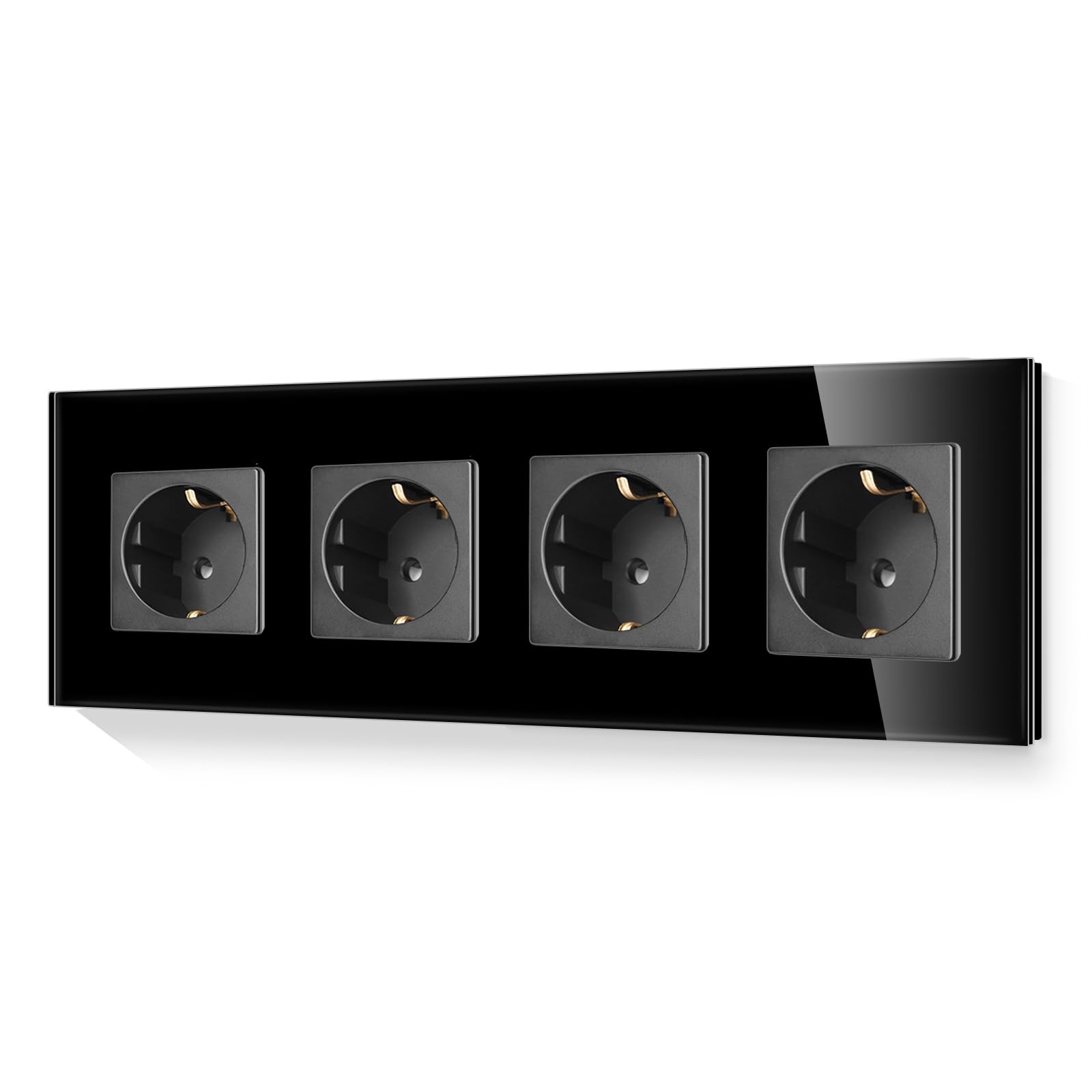 LIAONFOY Glas Schuko quant Steckdose Unterputz 4 Fach Wandsteckdose Weiße Farbe mit Glasrahmen 16Amp 110-250V 299mm