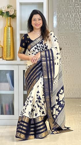 Image of Yashika Women's Floral Printed White Dola Silk Jacquard Saree With Unstitched Blouse Material For Women (AZ-YS-OG-GYANI)