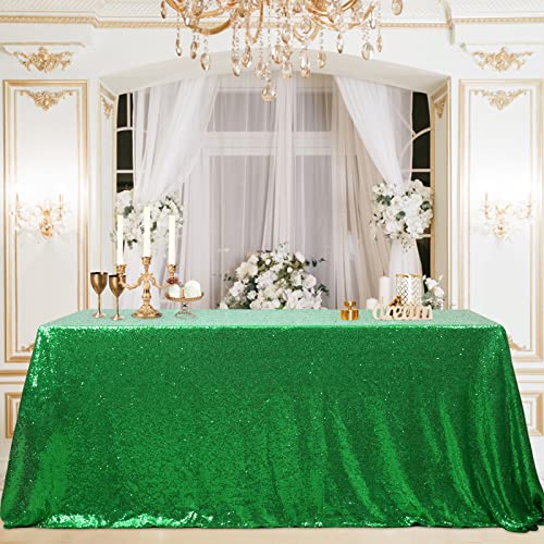 Image of B-COOL Green Sequin Tablecloth St. Patrick's Day Rectangle 90x132 Inch Sequin Table Cloths Sparkly Drape Table Cloths Table Overlay for Wedding Party Cake Dessert Table Christmas Decoration