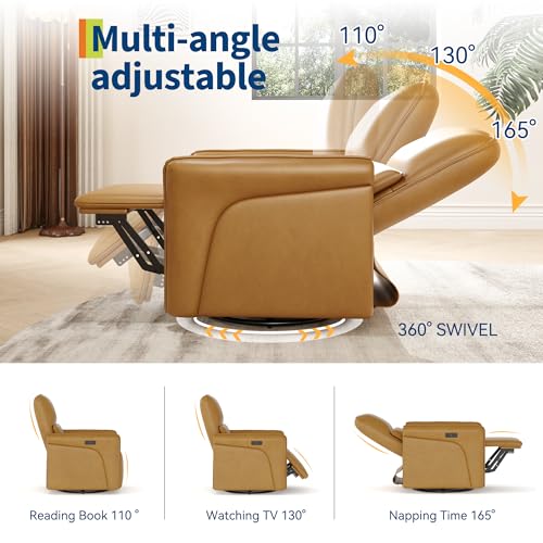 Sillón reclinable giratorio marrón en cuero sintético miniatura 3