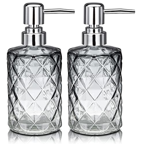 CUSWARE 2 Pcs Glas Seifenspender, 350ml Flüssigseifenspender mit Pumpe für Spülmittel, Shampoo und Lotion, Nachfüllbar Seifenspender für Küche, Badezimmer (schwarzer Farbverlauf) Cover