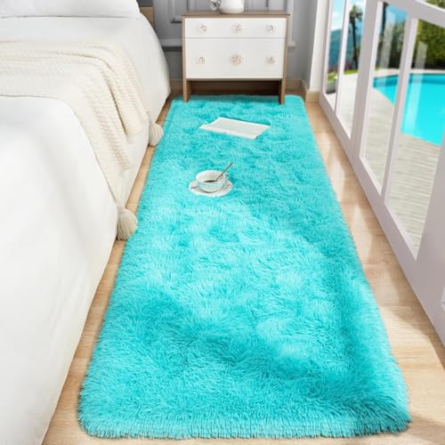 Image of Carpet for Hallway, Kitchen, and Modern Interiors, Cozy Shag Runner for Living Room, Entryway & Office Decor Size 2x5 feet Turqoise