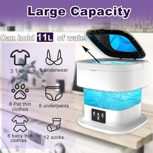 Portable Washing Machine, Mini Foldable Washer, 11L Large Capacity Upgrade Model, Small Collapsible Compact Laundry Washer and spin dryer, Apartment, Dorm, Rv, Socks, Underwear, Baby Clothes (Purple) - Image 3