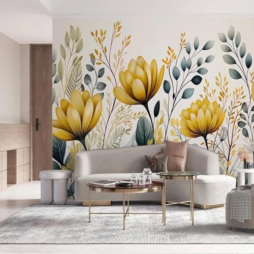 Papier peint dahlia jaune 3D mural autocollant moderne