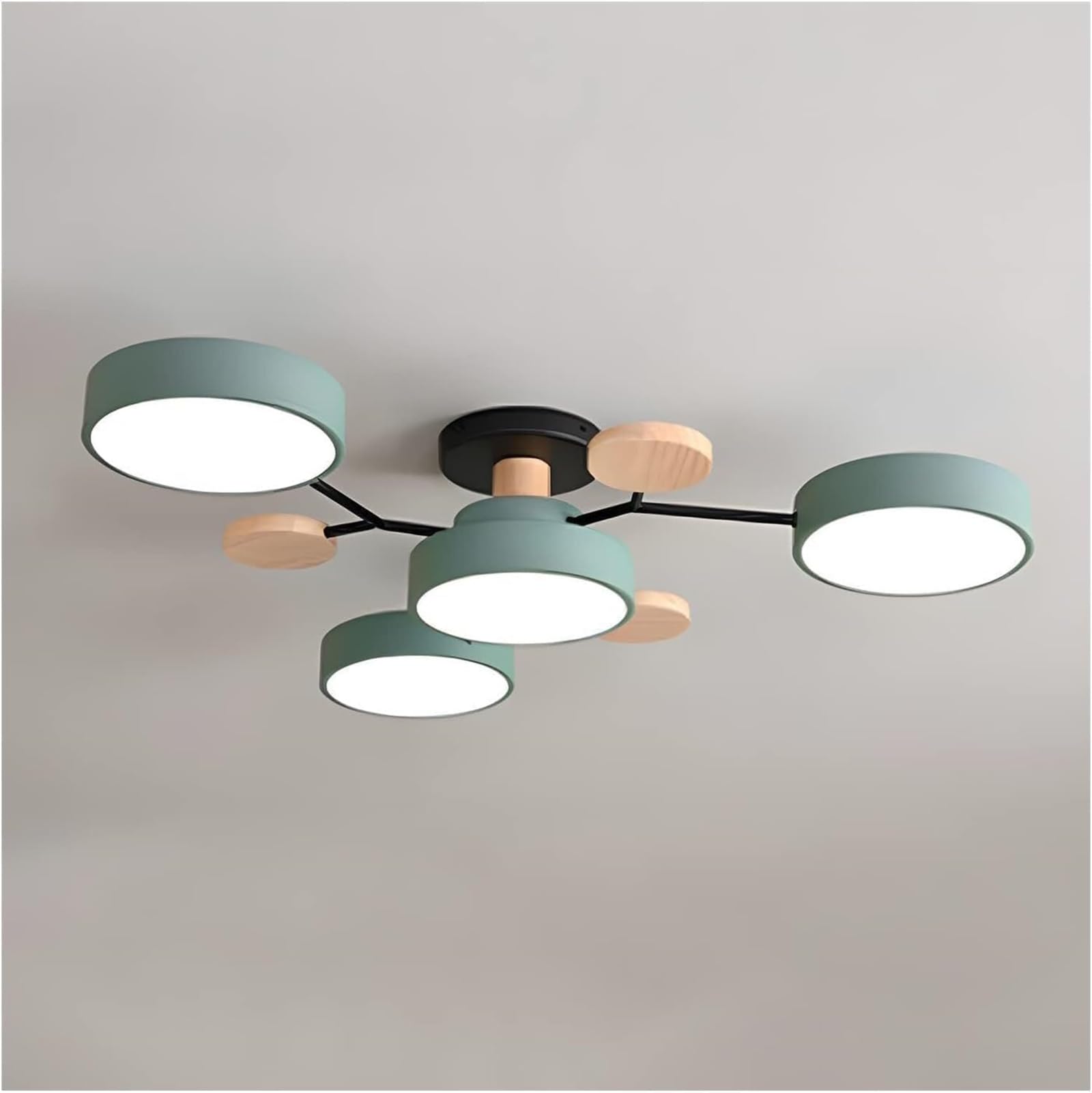 Ceiling Light, Modern Semi Flush Mount Ceiling Light,Nordic Wood Ceiling Light with Acrylic LED Shade,Acrylic, for Bedroom, Living Room, Kitchen（Requires Assembly） (GREEN-3 color light,4 HEADS)