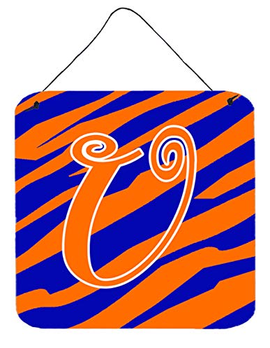 Caroline's Treasures CJ1036-UDS66 Letter U Initial Tiger Stripe Blue and Orange Wall or Door Hanging Prints Aluminum Metal Sign Kitchen Wall Bar Bathroom Plaque Home Decor, 6x6, Multicolor