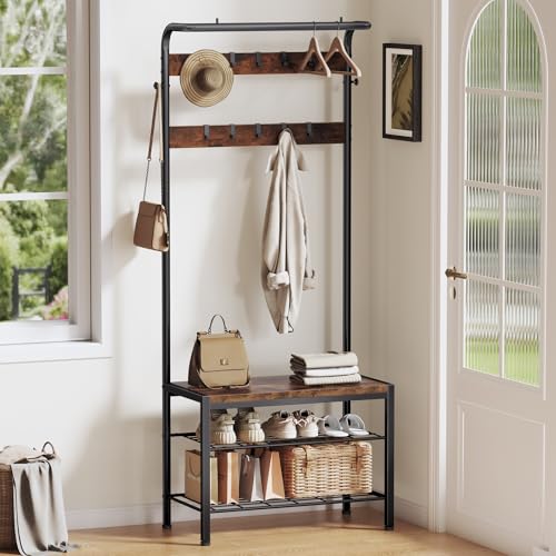 Hall-Tree-with-Bench-and-Shoe-Storage-4-in-1-Entryway-Organizer-with-10-Hooks-and-Storage-ShelfCoat-Rack-Freestanding-with-2-Tier-Storage-Shelf-for-Living-Room-Bedroom-Rustic-Lift-top-hidden-compartme