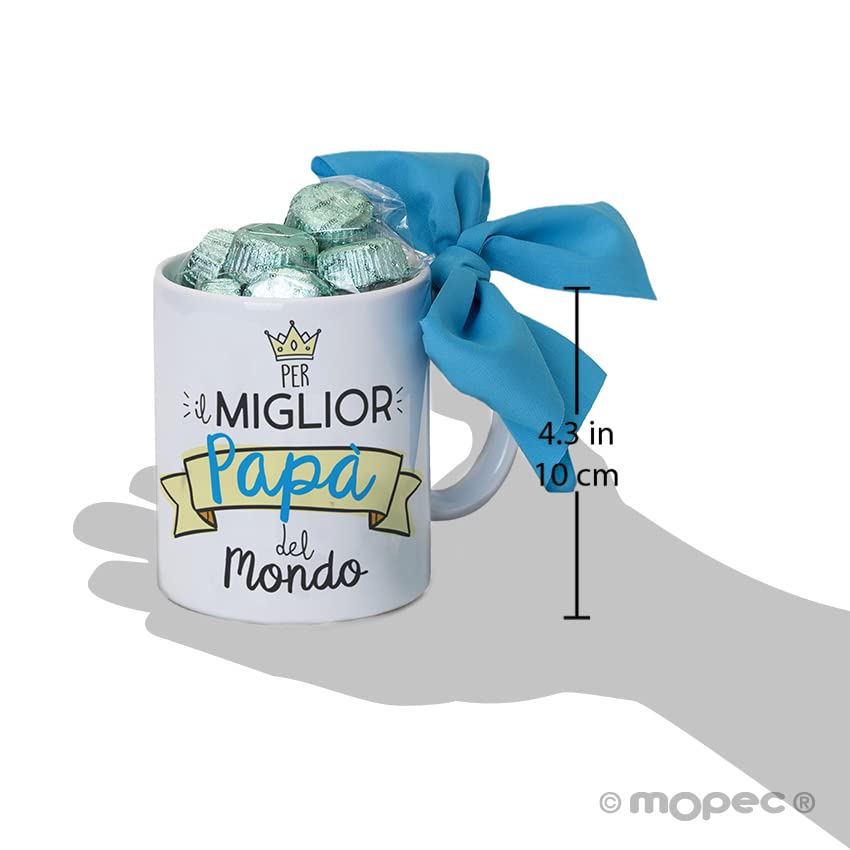 Tazza In Ceramica Mopec "Melhor Mãe Do Mundo" Con 6 Cioccolatini, Porcellana Lavabile In Lavastoviglie, Regalo Per La Mamma