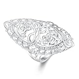 Cutedoumiao Womens 925 Sterling Silver Filigree Ring Floral Filigree Vines Ring Band (8)