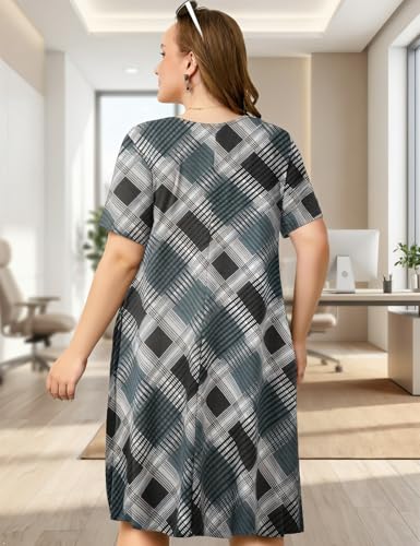 Image of OVERWORETY Womens Short Sleeve Plus Size T-Shirt Dress V Neck Casual Loose Swing A-Line Summer Tunic Dresses with Pockets