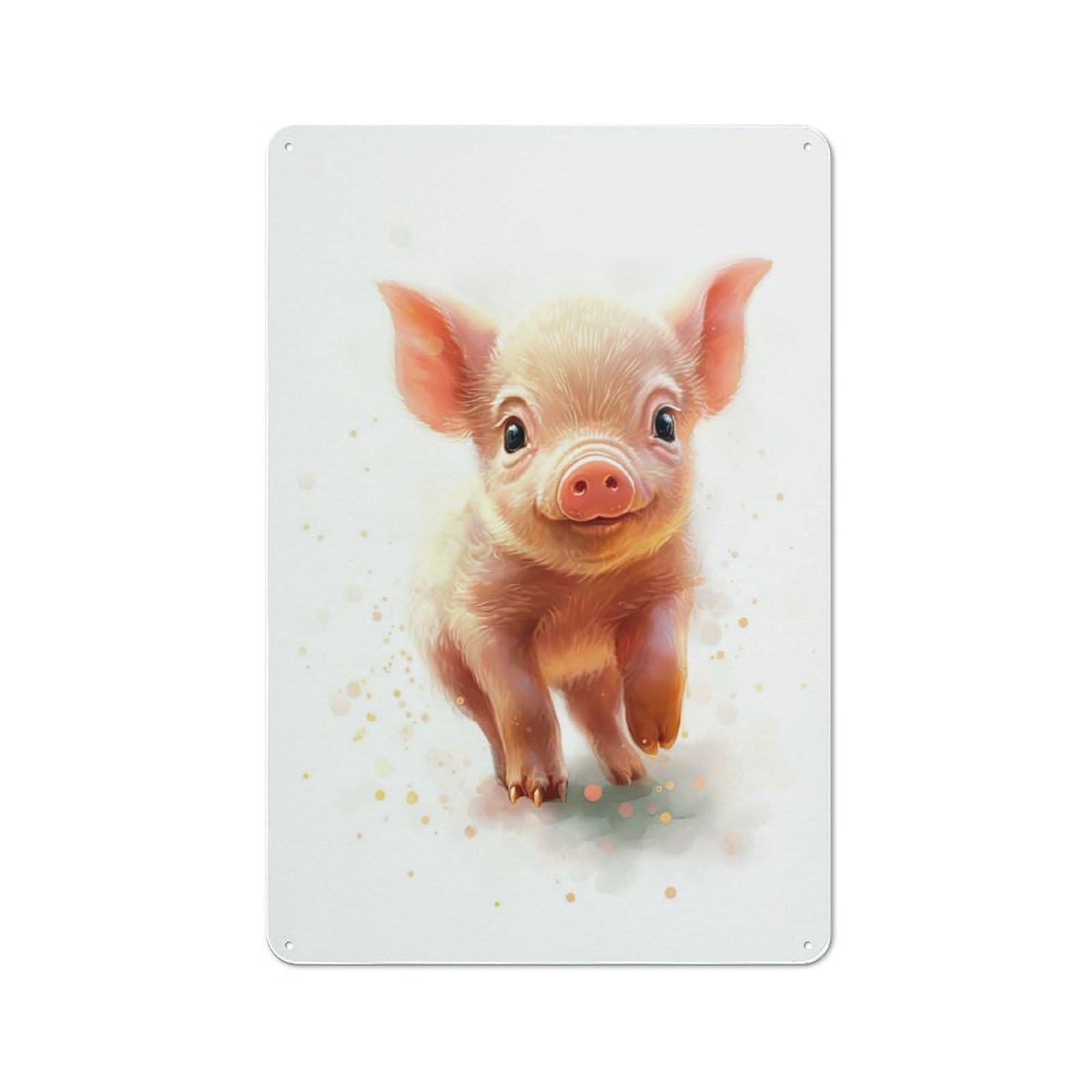 Junmoney Style-8 Tin Wall Plaque 30X20cm With Watercolor Baby Pig Art For Workshop Wall, Housewarming Wall Decor For People Furnishing Workshop