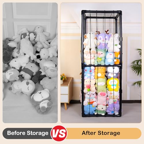 Image of FIOBEE Stuffed Animals Storage Zoo Thicken PVC Tube Toy Storage Organizer with Elastic Band Large Stuffed Animals Holder for Nursery Playroom Bedroom Room Furniture Plush Storage, Black