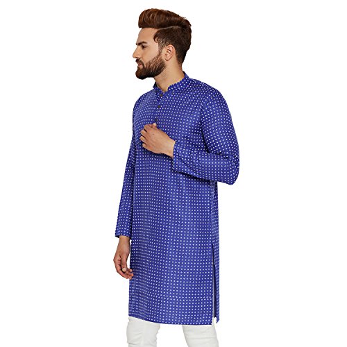 Kurtas de lino y algodón para hombre azul de diseño étnico ligero 4