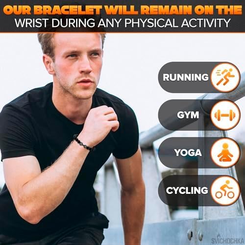 Miniatura 8 de Lava Beads Gym Bracelets for Men - 8mm Lava Rock Bracelet Natural Stone, Men Stretch Bracelet Bead Bracelet for Women- Alloy Dumbbell Bracelet,