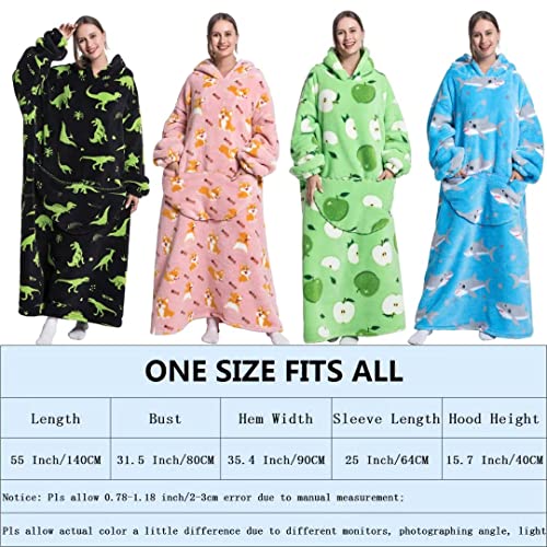 Moinlizy Long Wearable Blanket Hoodie For Women And Men,Lengthened Hooded Blanket For Adult Oversized Sherpa Sweatshirt Flannel Hooded Blanket With Hood Giant Pocket,Multi Dinosaur #TOP4