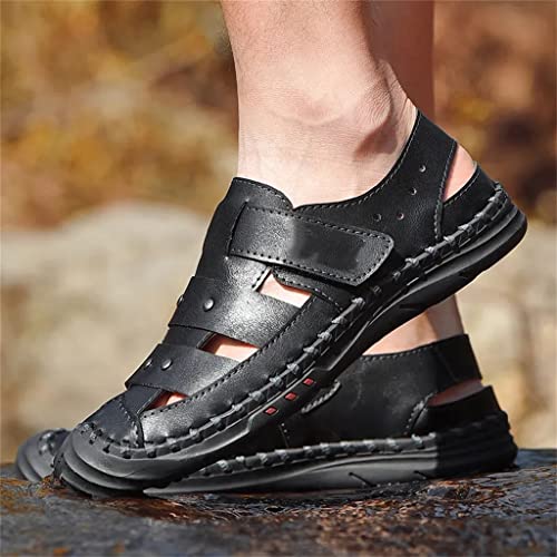 Sandals for Men Leather Adult Outdoor Hiking Beach Flat Slip Comfortable Breathable Soft(40)2