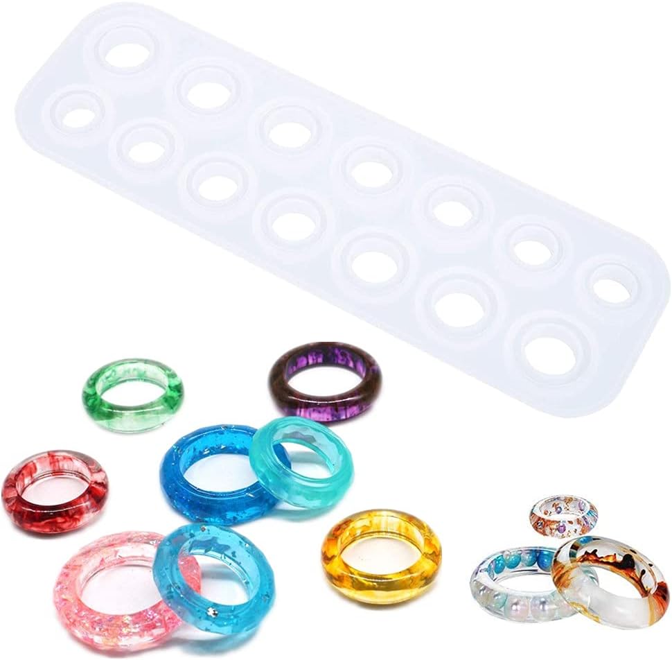 RuiChy 7 Sizes Silicone Resin Ring Mould for Crystal Epoxy Mold Finger Rings Earrings Pendant Moulds for DIY Jewelry Craft Casting Making