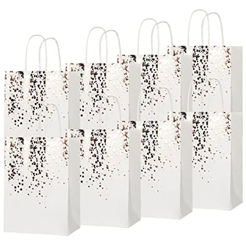 8 Pcs Hen Party Bags Bronzing Party Bags Hen Do Party Bags with Handles Rose Gold Dot Gift Bags White Paper Bags for Wedding Bridal Shower Bachelorette Party Favour Cover