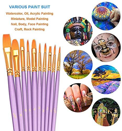 Image of BOSOBO Assorted Nylon Acrylic Artist Paint Brushes Set,Purple,80 Pcs
