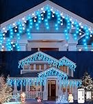 ULIGHTOWN Icicle Outdoor Christmas Lights, 5M 120LED Icicle Lights Outdoor Waterproof, Remote/8 Modes/3 Timer Fairy Lights Plug in for Home/Window/Party/Indoor Decor (Blue White)