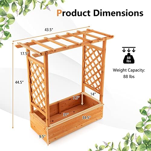 S AFSTAR Raised Garden Bed with Arch Trellis, Wood Planter Box with Hanging Roof, Side Trellis, 4 Drainage Holes, Above Ground Elevated Garden Bed for Outdoor Climbing Plants Vines Patio - 4