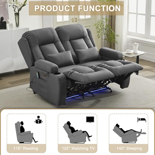 Image of URRED Power Loveseat Recliner Sofa with Massage and Heat,Light Gray