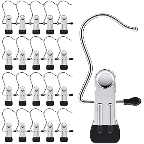 YCLOVE 20 Pack Laundry Hook Boot Clips Hanger Clips Hold Hanging Clothes Pins Hooks Portable Stainless Steel Home Travel Hangers Clips Heavy Duty Closet Organizer Hangers (20 PACK WHITE Laundry Hooks) Cover