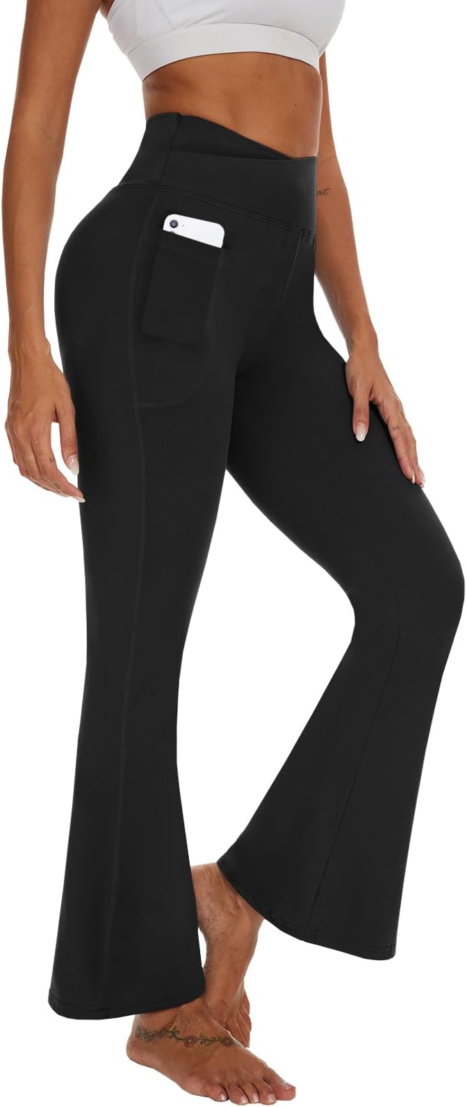 GAYHAYFlare Leggings for Women - Pockets Tummy Control Crossover Yoga Pants High Waist Bootcut Workout Flared Leggings