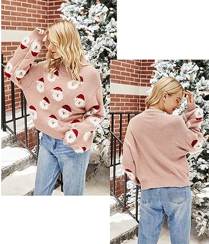 Women's Christmas Sweater Santa Claus Long Sleeve Pullover Sweatshirts 2023 Xmas Pattern Crew Neck Jacquard Knit Top4