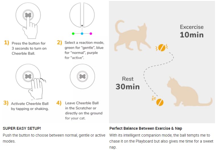 INF Interactive Cat Toy Ball, Intelligent Interactive Cat Ball with LED Light, Self-Rotating 360 Degree Ball with USB Cable - Image 4