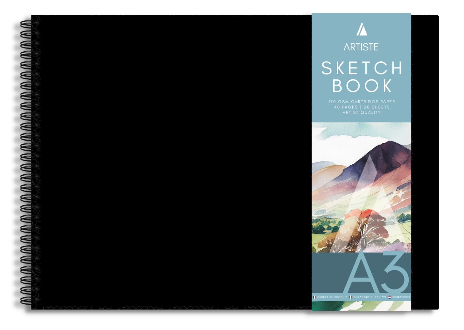 Artist Sketch Pad A3 – Hardback Sketchbook Portrait or Landscape – 170gsm White Cartridge Paper – 40 Pages (20 Sheets) Tear-Off Artist Quality Drawing Pad – Twin Wiro Bound (A3 Landscape)