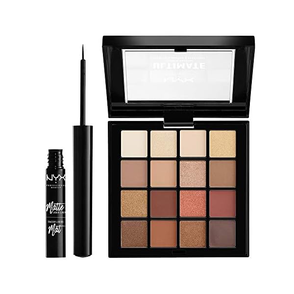 NYX PROFESSIONAL MAKEUP Gift Set, Diamonds & Ice Shadow And Liner Set - Matte Liquid Eyeliner + Ultimate Shadow Palette - Warm Neutrals
