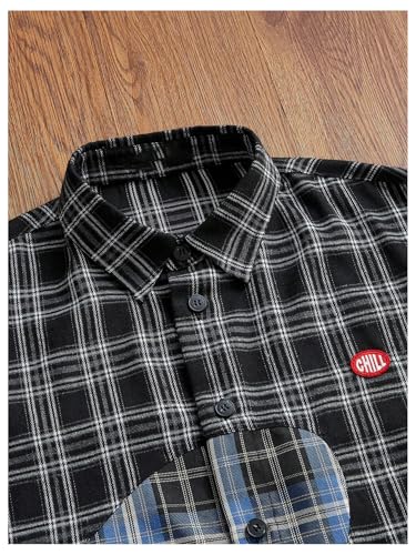 GORGLITTER Men's Plaid Button Down Shirts Hip Hop Y2K Colorblock Short Sleeve Collared Neck Shirt3