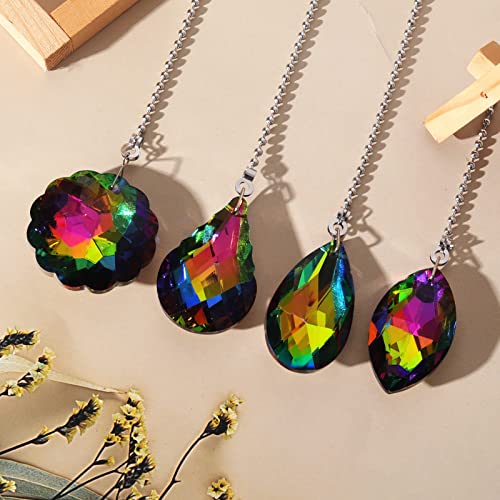 Image of 4 Pieces Crystal Ceiling Fan Pull Chain Rainbow Maker Pull Chain Extension for Light Ceiling Light Fan Pull