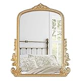 LuHeToz Antiqued Gold Mantel Mirror，Ornate Baroque Arch Wall Mirror-16 x 21 inches