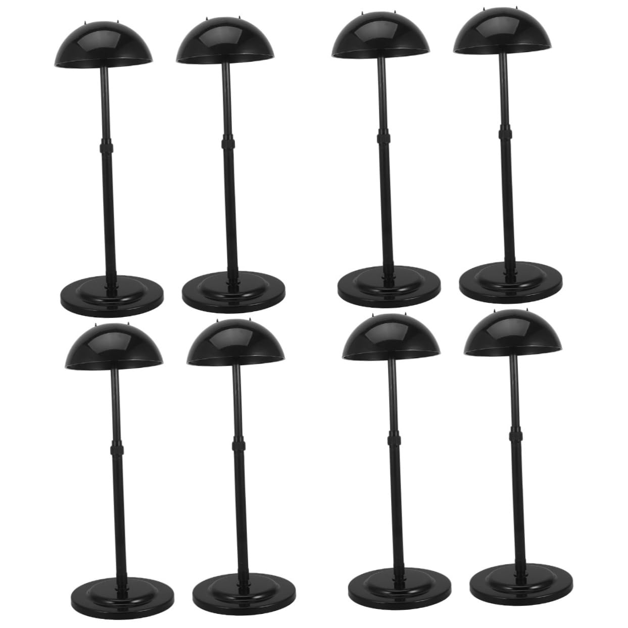OLSKFUH 4 Pairs Wig Display Stand Organizer Rack For Multiple Wigs Hat Pedestal Stand And Baseball Cap Holder Dome Cap Rack Plastic Black,