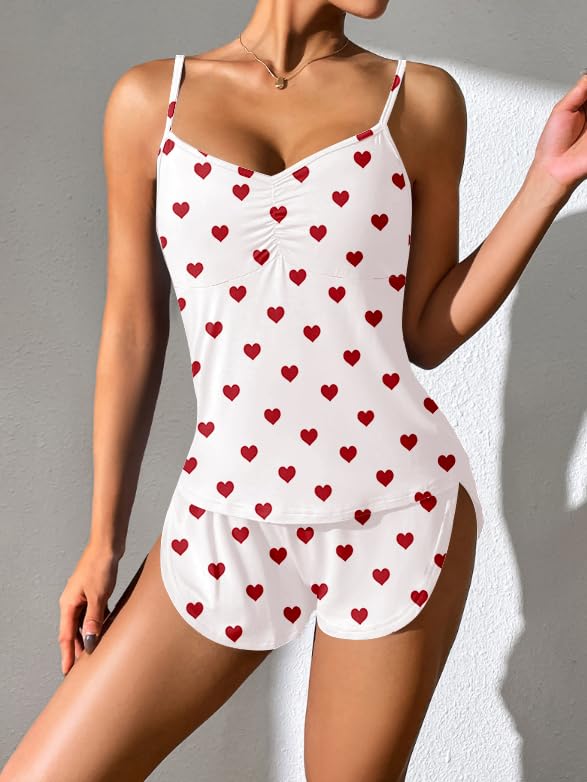 Image of Ekouaer Women Pajamas Set Cami Shorts Set Soft V Neck Sleepwear Sleeveless Lingerie Pjs Set S-XXL