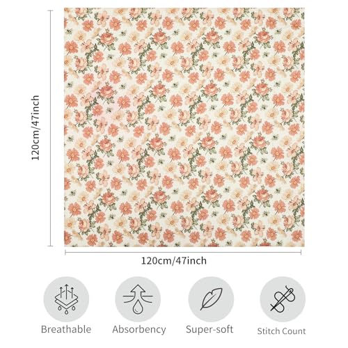 Image of insular Muslin Swaddle Blankets for Boys Girls, 2 Pack Receiving Baby Blanket Large 47 x 47 inches, Soft Breathable Swaddling Wrap for Unisex Newborn, Floral&Rainbow